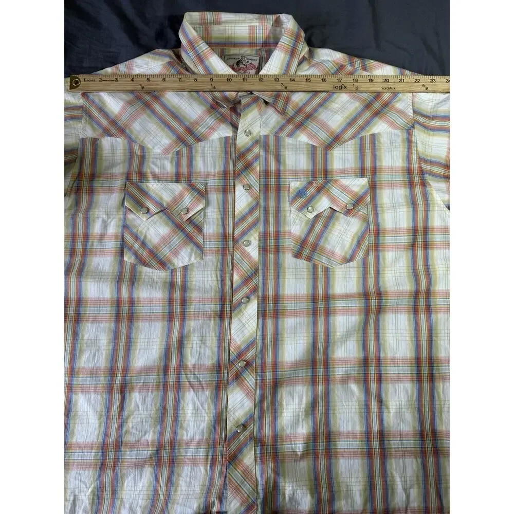 Wrangler American Cowboy‎ Pearl Snap Shirt Mens 3XL Yellow Plaid Western